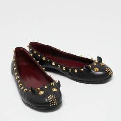 Pre Owned Marc by Marc Jacobs Black Leather Spike Mouse Ballet Flats Size 37.5