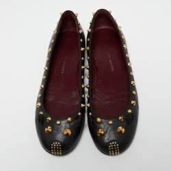 Pre Owned Marc by Marc Jacobs Black Leather Spike Mouse Ballet Flats Size 37.5