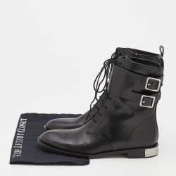 مملوكة مسبقًا Marc by Marc Jacobs Black Leather Lace Up Ankle Length Boots Size 38
