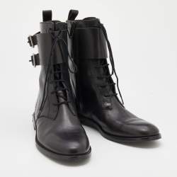 مملوكة مسبقًا Marc by Marc Jacobs Black Leather Lace Up Ankle Length Boots Size 38