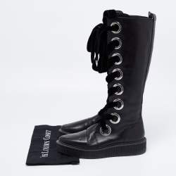 مملوكة مسبقًا Marc by Marc Jacobs Black Leather Lace Up Knee High Boots Size 38
