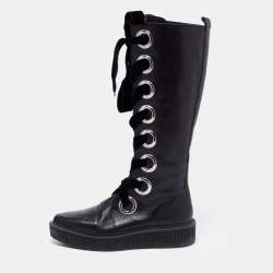 مملوكة مسبقًا Marc by Marc Jacobs Black Leather Lace Up Knee High Boots Size 38