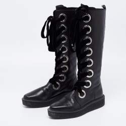 مملوكة مسبقًا Marc by Marc Jacobs Black Leather Lace Up Knee High Boots Size 38