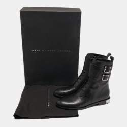 مملوكة مسبقًا Marc by Marc Jacobs Black Leather Lace Up Ankle Length Boots Size 36