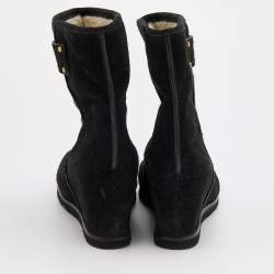 مملوكة مسبقًا Marc By Marc Jacobs Black Suede Wedge Ankle Length Boots Size 38.5