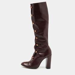 Pre Owned Marc by Marc Jacobs Burgundy Leather Knee Length Boots Size 38