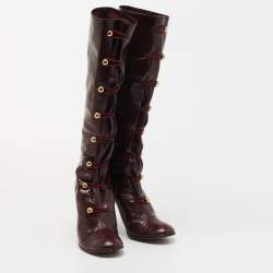 Pre Owned Marc by Marc Jacobs Burgundy Leather Knee Length Boots Size 38