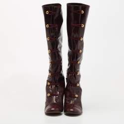 Pre Owned Marc by Marc Jacobs Burgundy Leather Knee Length Boots Size 38