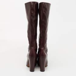 Pre Owned Marc by Marc Jacobs Burgundy Leather Knee Length Boots Size 38
