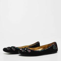 مملوكة مسبقًا Marc by Marc Jacobs Black Suede Crystal Embellished Mouse Ballet Flats Size 40.5