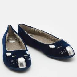 Marc by Marc Jacobs Navy Blue Velvet and Leather Cat Ballet Flats Size 36.5