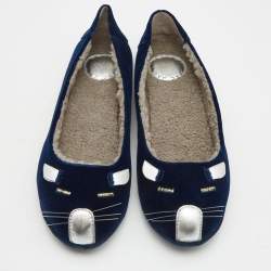 Marc by Marc Jacobs Navy Blue Velvet and Leather Cat Ballet Flats Size 36.5