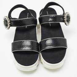 مملوكة مسبقًا Marc by Marc Jacobs Black Python Embossed Leather Ninj Crystal Embellished Ankle Strap Sandals Size 37