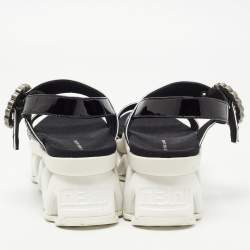 مملوكة مسبقًا Marc by Marc Jacobs Black Python Embossed Leather Ninj Crystal Embellished Ankle Strap Sandals Size 37
