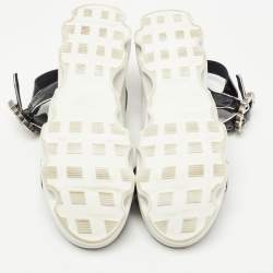 مملوكة مسبقًا Marc by Marc Jacobs Black Python Embossed Leather Ninj Crystal Embellished Ankle Strap Sandals Size 37