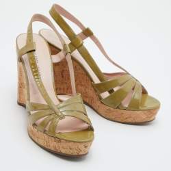 Pre Owned صندل مارك باي مارك جاكوبس قماش مورد أخضر/وردي كعب روكي نعل سميك سير كاحل مقاس 38