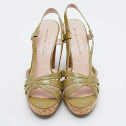 Pre Owned صندل مارك باي مارك جاكوبس قماش مورد أخضر/وردي كعب روكي نعل سميك سير كاحل مقاس 38