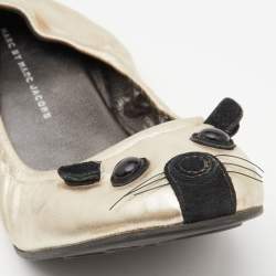 Pre Owned Marc by Marc Jacobs Gold/Black Leather Mouse Ballet Flats Size 40