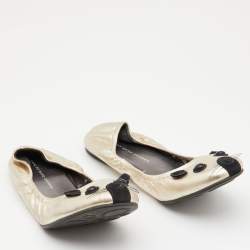 Pre Owned Marc by Marc Jacobs Gold/Black Leather Mouse Ballet Flats Size 40