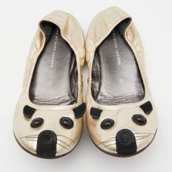 Pre Owned Marc by Marc Jacobs Gold/Black Leather Mouse Ballet Flats Size 40