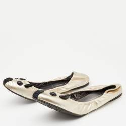 Pre Owned Marc by Marc Jacobs Gold/Black Leather Mouse Ballet Flats Size 40