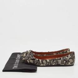 Pre Owned Marc by Marc Jacobs Black/White Lace and Leather Spike Mouse Ballet Flats Size 36