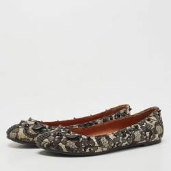 Pre Owned Marc by Marc Jacobs Black/White Lace and Leather Spike Mouse Ballet Flats Size 36