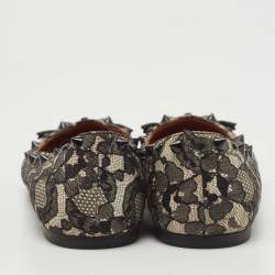 Pre Owned Marc by Marc Jacobs Black/White Lace and Leather Spike Mouse Ballet Flats Size 36