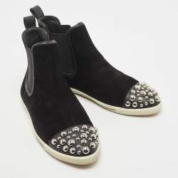 Pre Owned Marc by Marc Jacobs Black Suede Studded High Top Sneakers Size 38