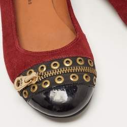 مملوكة مسبقًا Marc by Marc Jacobs Red Suede and Patent Leather Zipper Ballet Flats Size 39