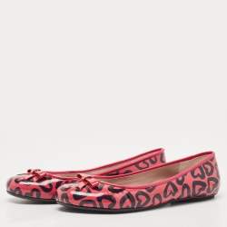 Marc by Marc Jacobs Pink/Black Heart Patent Leather Bow Ballet Flats Size 36