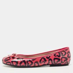 Marc by Marc Jacobs Pink/Black Heart Patent Leather Bow Ballet Flats Size 36