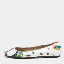 مملوكة مسبقًا Marc by Marc Jacobs White Bird Print Leather Ballet Flats Size 35