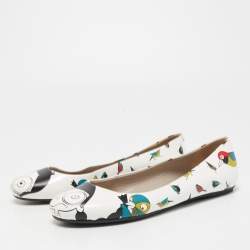 مملوكة مسبقًا Marc by Marc Jacobs White Bird Print Leather Ballet Flats Size 35