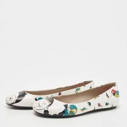Pre Owned Marc by Marc Jacobs White Multicolor Bird Printed Leather Round Toe Ballet Flats Size 36