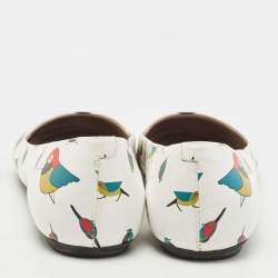 Pre Owned Marc by Marc Jacobs White Multicolor Bird Printed Leather Round Toe Ballet Flats Size 36