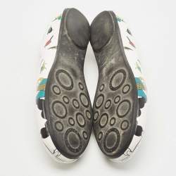 Pre Owned Marc by Marc Jacobs White Multicolor Bird Printed Leather Round Toe Ballet Flats Size 36