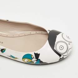 Pre Owned Marc by Marc Jacobs White Multicolor Bird Printed Leather Round Toe Ballet Flats Size 36