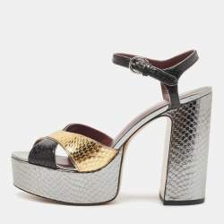 Pre Owned Marc by Marc Jacobs Tricolor Python Embossed Leather Platform Block Heel Sandals Size 40