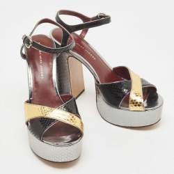 Pre Owned Marc by Marc Jacobs Tricolor Python Embossed Leather Platform Block Heel Sandals Size 40