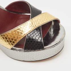 Pre Owned Marc by Marc Jacobs Tricolor Python Embossed Leather Platform Block Heel Sandals Size 40