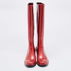 مملوكة مسبقًا Marc by Marc Jacobs Red Rubber Block Heel Knee Length Boots Size 37