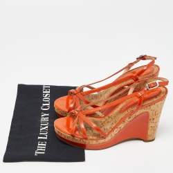 Marc by Marc Jacobs Orange Patent Leather Cork Wedge Slingback Sandals Size 37.5