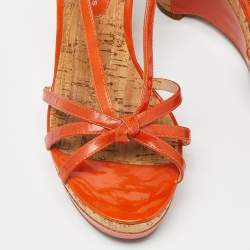 Marc by Marc Jacobs Orange Patent Leather Cork Wedge Slingback Sandals Size 37.5