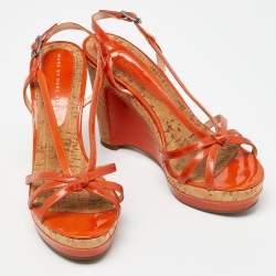Marc by Marc Jacobs Orange Patent Leather Cork Wedge Slingback Sandals Size 37.5