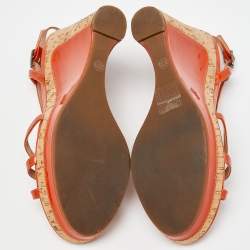 Marc by Marc Jacobs Orange Patent Leather Cork Wedge Slingback Sandals Size 37.5
