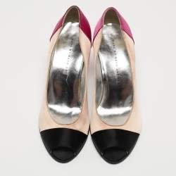 Pre Owned Marc by Marc Jacobs Tricolor Satin Peep Toe Pumps Size 37