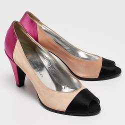 Pre Owned Marc by Marc Jacobs Tricolor Satin Peep Toe Pumps Size 37