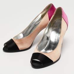 Pre Owned Marc by Marc Jacobs Tricolor Satin Peep Toe Pumps Size 37