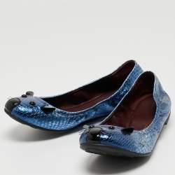 Pre Owned Marc by Marc Jacobs Metallic Blue Embossed Python Mouse Scrunch Ballet Flats Size 38